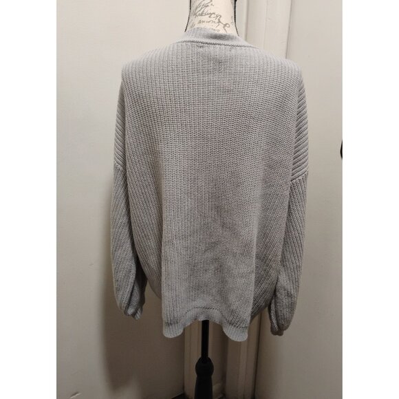 FOREVER 21 Women's Gray Long Sleeve Cardigan V Neck Button Front Pocket Large - Picture 13 of 15